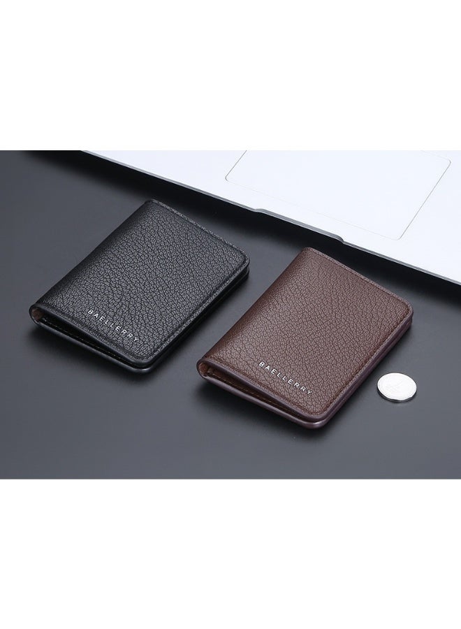 baellerry Men's Card Bag Thin Multi-card Short Wallet Lychee Print Soft Pickup Card Holder  - Image 2