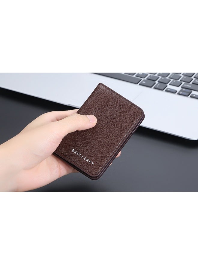 baellerry Men's Card Bag Thin Multi-card Short Wallet Lychee Print Soft Pickup Card Holder  - Image 5