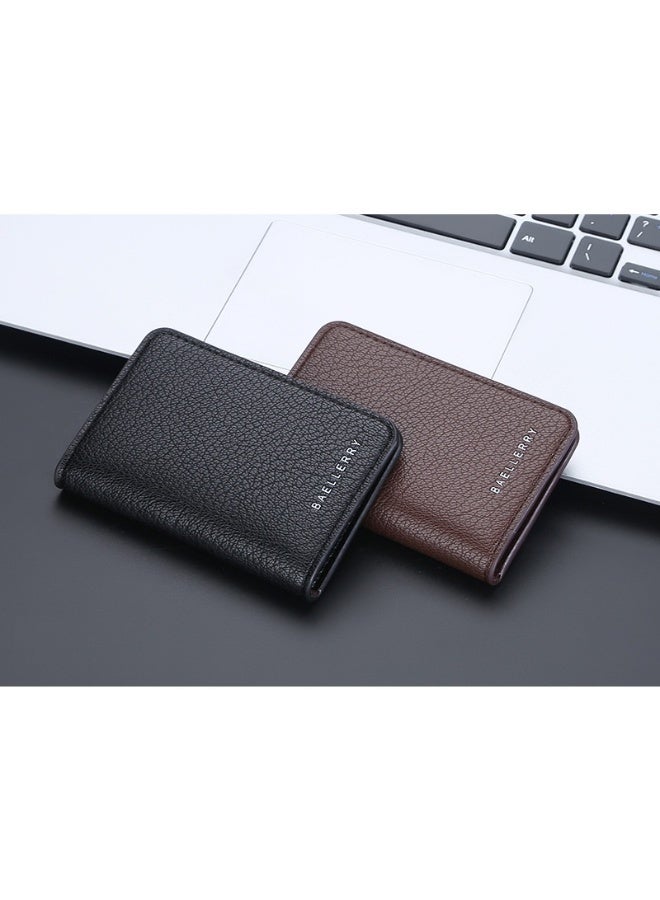 baellerry Men's Card Bag Thin Multi-card Short Wallet Lychee Print Soft Pickup Card Holder  - Image 3