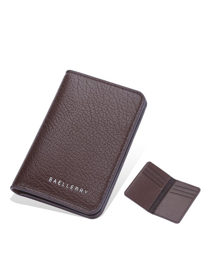 baellerry Men's Card Bag Thin Multi-card Short Wallet Lychee Print Soft Pickup Card Holder  - Image 1