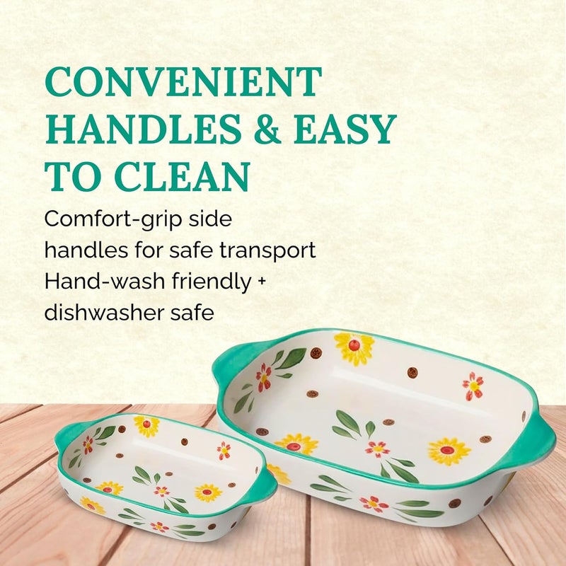 OLWICK وعاء سيراميك مستطيل 1 قطعة، سعة 600 مل، طبق خبز آمن للاستخدام في الميكروويف، أطباق كسرولة للفرن، صواني لازانيا عميقة مع مقابض للمطبخ (أخضر فاتح) - Image 5