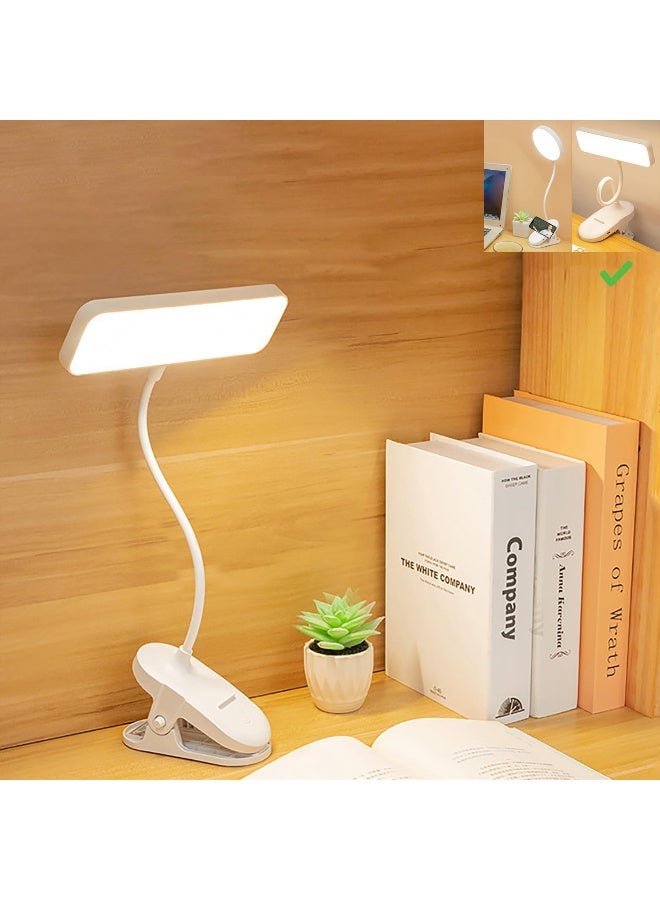 مصباح مكتب LED بمشبك، قابل لإعادة الشحن بتحكم باللمس، إضاءة قابلة للتعتيم بثلاثة مستويات، ضوء قراءة لحماية العين للمنزل والمكتب والسرير، أبيض - Image 1