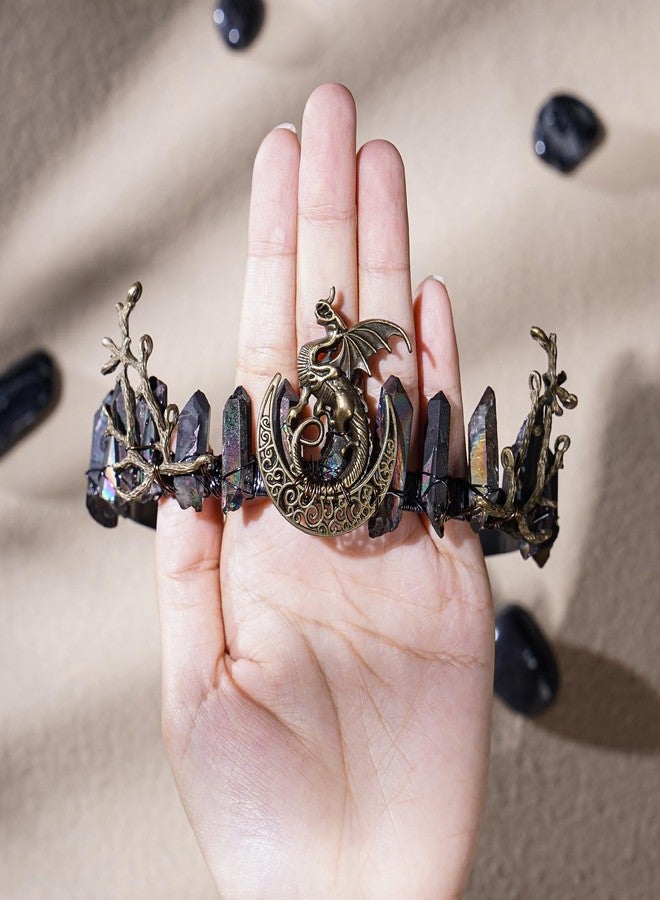 CoTeeZa Black Fairy Crystal Crown - Elf Raw Quartz Tiara Forest Witch Crown Bronze Vintage Dragon Branch Headdress Fantasy Elven Circlet for Festival Wedding Party Halloween Masquerade - Image 3