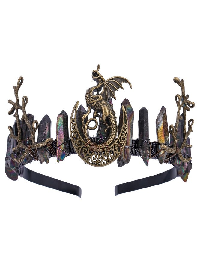 CoTeeZa Black Fairy Crystal Crown - Elf Raw Quartz Tiara Forest Witch Crown Bronze Vintage Dragon Branch Headdress Fantasy Elven Circlet for Festival Wedding Party Halloween Masquerade - Image 1
