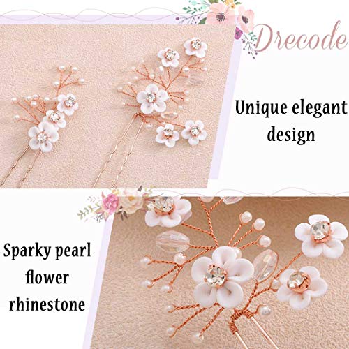 Fstrend Bridal Wedding Hair Pins White Flower Clip Silver Bride Hair Accessory for Women and Girls (Rose gold) - Image 3
