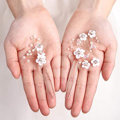 Fstrend Bridal Wedding Hair Pins White Flower Clip Silver Bride Hair Accessory for Women and Girls (Rose gold) - Image 2