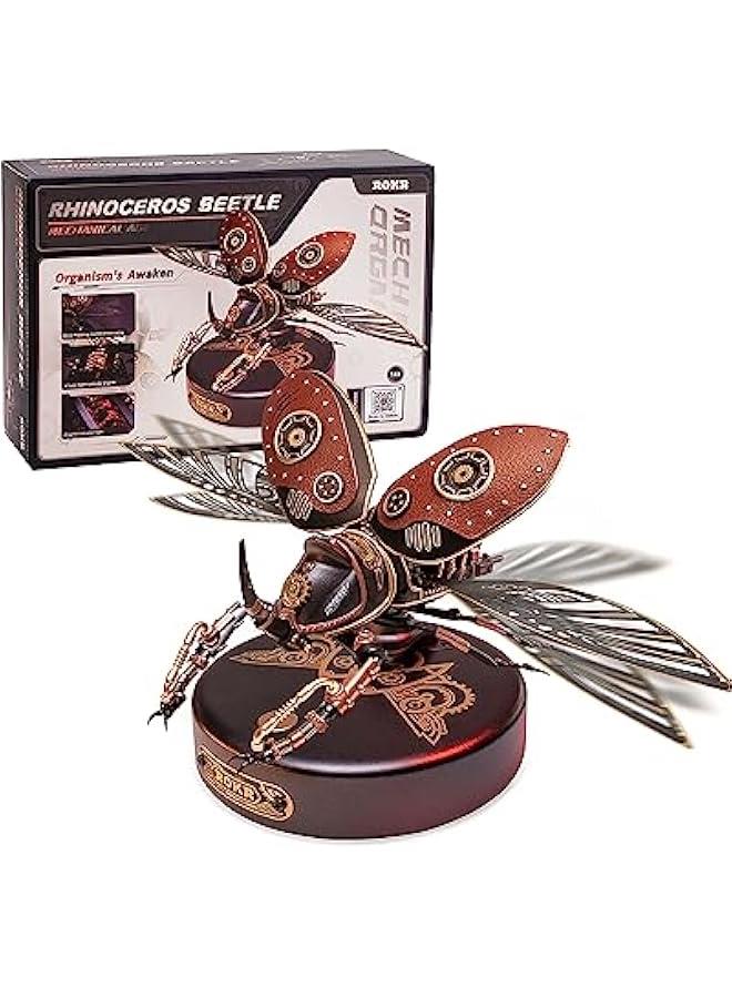 3D Puzzles for Adults Electric Insect Metal Model Building Kit Desk Toys Hobby Kit for Adults Gift for Teens (Rhinoceros Beetle) - Image 1