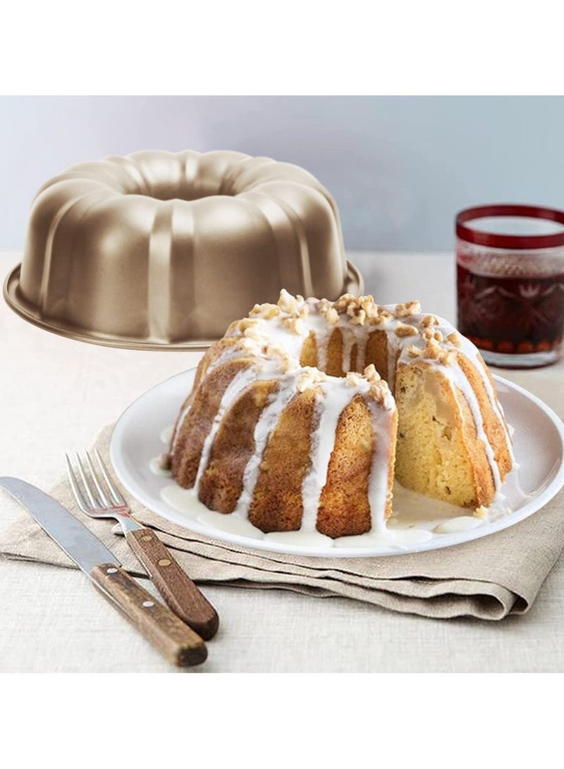 Carbon Steel Bundt Cake Pan 10inch Non-Stick Demoulding Chiffon Cake Pudding Mould for Kitchen Profession Baking Tools(Gold) - Image 2