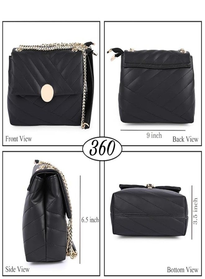 KRIFTY Designer Quilted Crossbody Handbag, Faux Leather, Gold Chain Strap Women,s/Girls (Black) - Image 4
