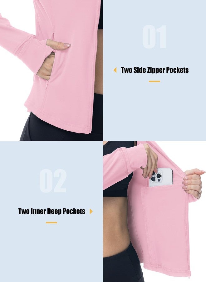 Gopune Women's Workout Athletic Jacket Lightweight Zip Up Yoga Slim Fit Tops with Pockets Pink M - Image 5