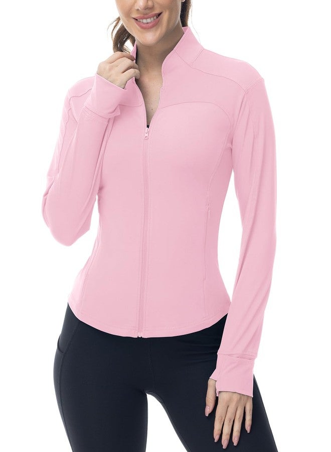 Gopune Women's Workout Athletic Jacket Lightweight Zip Up Yoga Slim Fit Tops with Pockets Pink M - Image 1