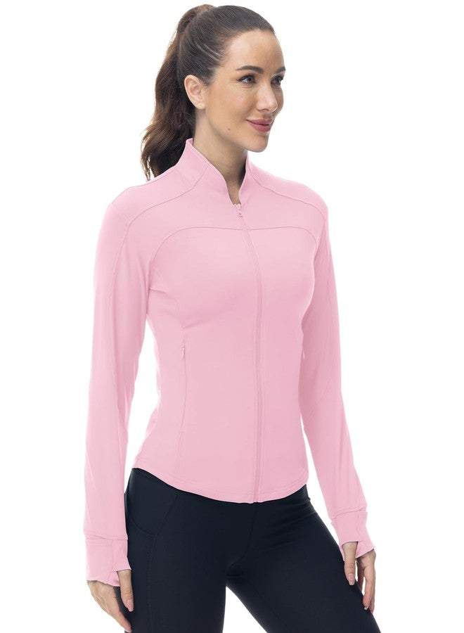 Gopune Women's Workout Athletic Jacket Lightweight Zip Up Yoga Slim Fit Tops with Pockets Pink M - Image 2