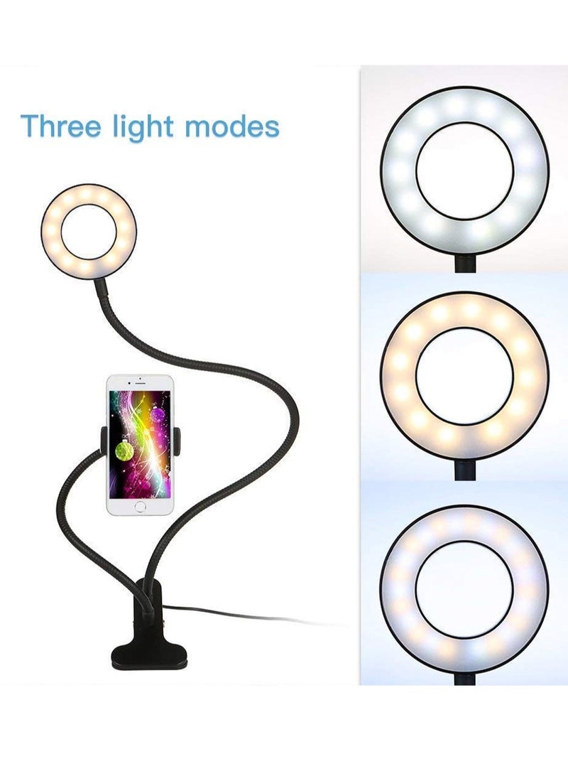 GGOOT Selfie Ring Light with Gooseneck Stand  Phone Holder, 3 Color 10-Level Dimmable LED Desk Lamp with Clamp, Clip-on Lights with Flexible Arm for Selfie, Web Conference, Live-Streaming, Reading and More - Image 2
