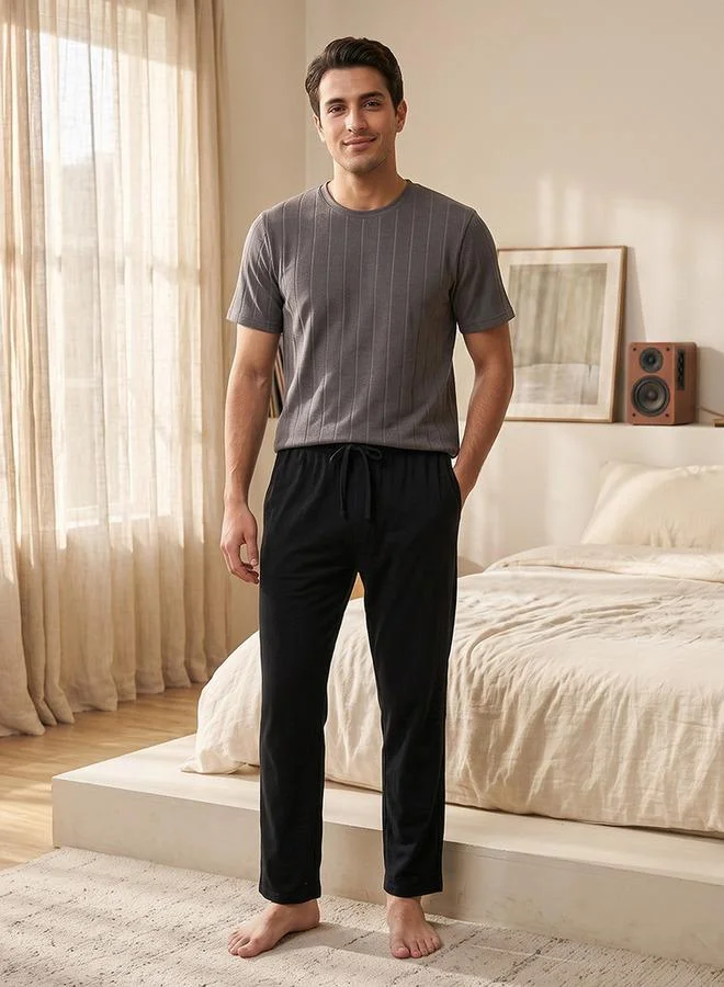 Textured T-shirt & Pyjama Set