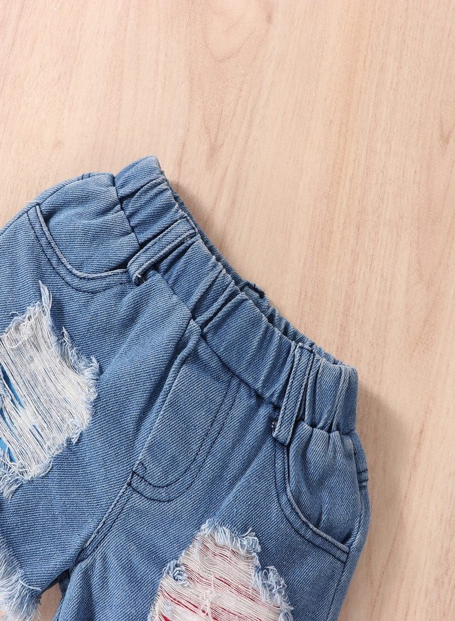 Socutebabe Toddler Girls Fourth of July Outfit Kids American Flag Halter Vest Top Ruffle Jeans Denim Shorts Set (Vest Shorts Set, 4-5 Years) - Image 5