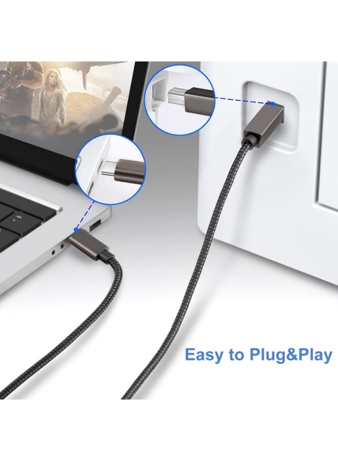 الفضاء الرقمي كابل طابعة من USB-C إلى USB-B بطول 2 متر، سلك مضفر من النايلون، نقل بيانات بسرعة 480 ميجابت، موصل ألومنيوم متين، متوافق مع ماك بوك والابتوب للطابعة والماسح الضوئي - Image 2