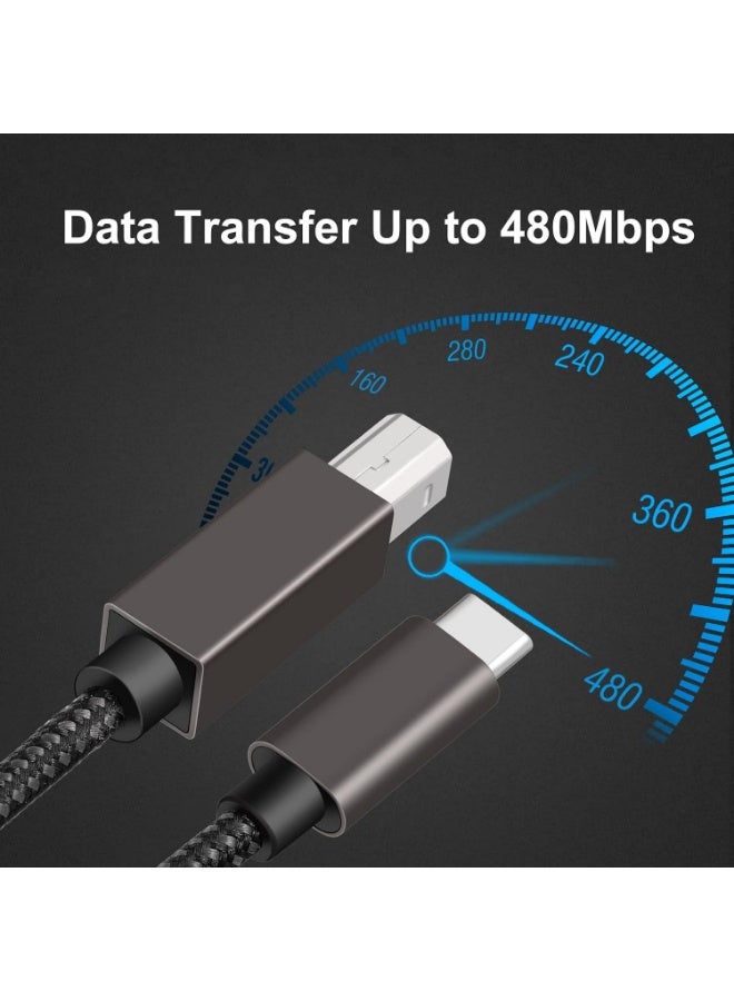 الفضاء الرقمي كابل طابعة من USB-C إلى USB-B بطول 2 متر، سلك مضفر من النايلون، نقل بيانات بسرعة 480 ميجابت، موصل ألومنيوم متين، متوافق مع ماك بوك والابتوب للطابعة والماسح الضوئي - Image 3