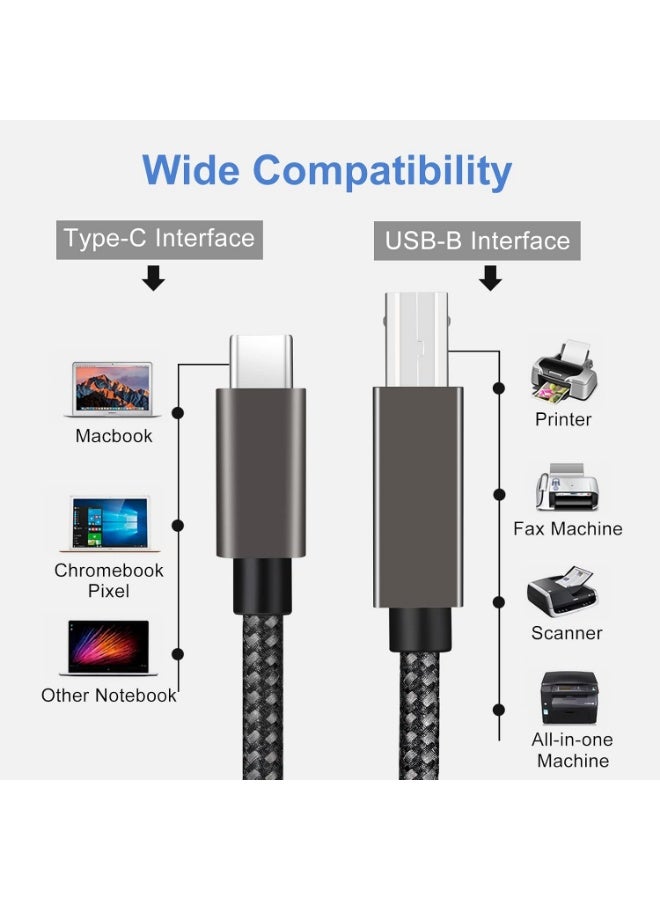 الفضاء الرقمي كابل طابعة من USB-C إلى USB-B بطول 2 متر، سلك مضفر من النايلون، نقل بيانات بسرعة 480 ميجابت، موصل ألومنيوم متين، متوافق مع ماك بوك والابتوب للطابعة والماسح الضوئي - Image 5