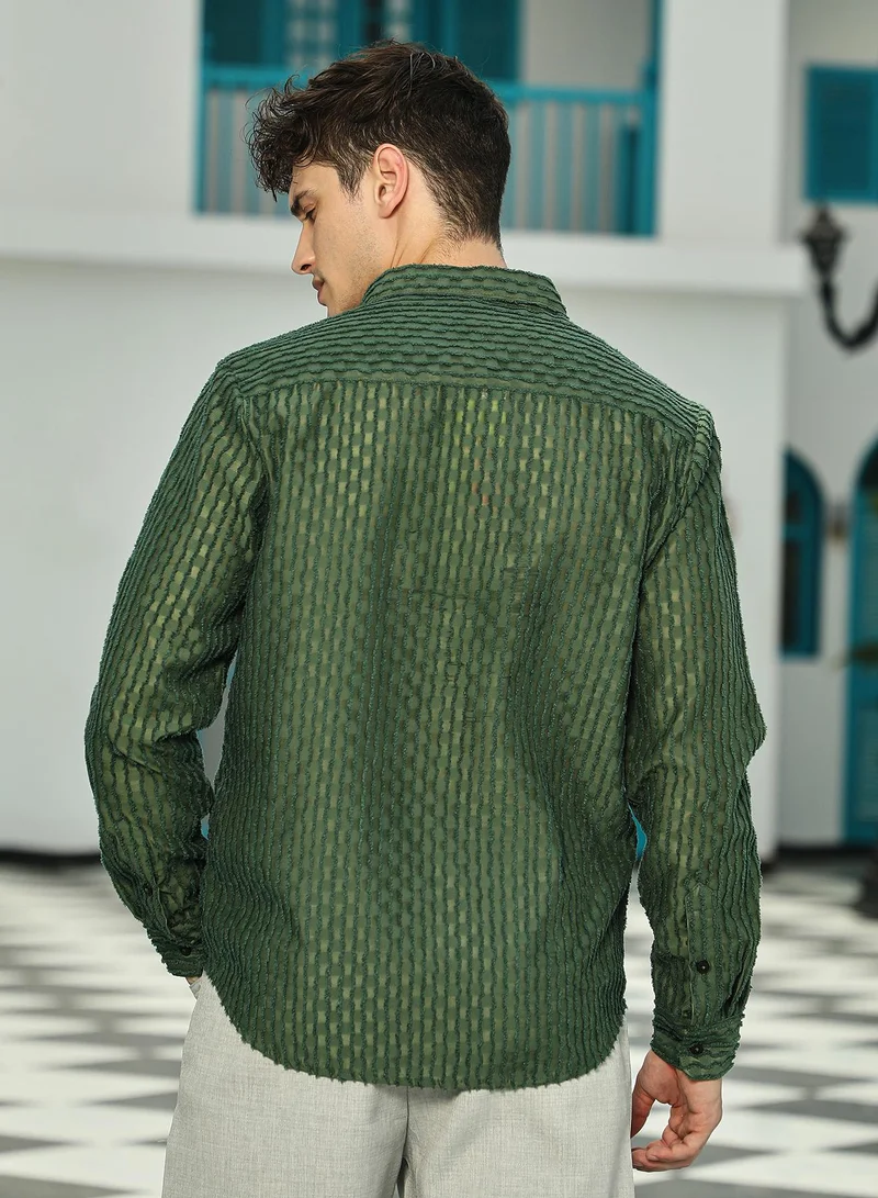 Campus Sutra Men's Jungle Green Vines-Edge Shirt