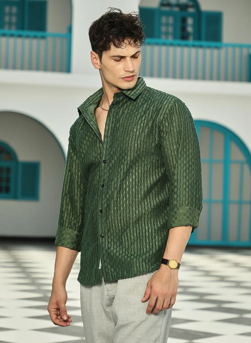 Campus Sutra Men's Jungle Green Vines-Edge Shirt