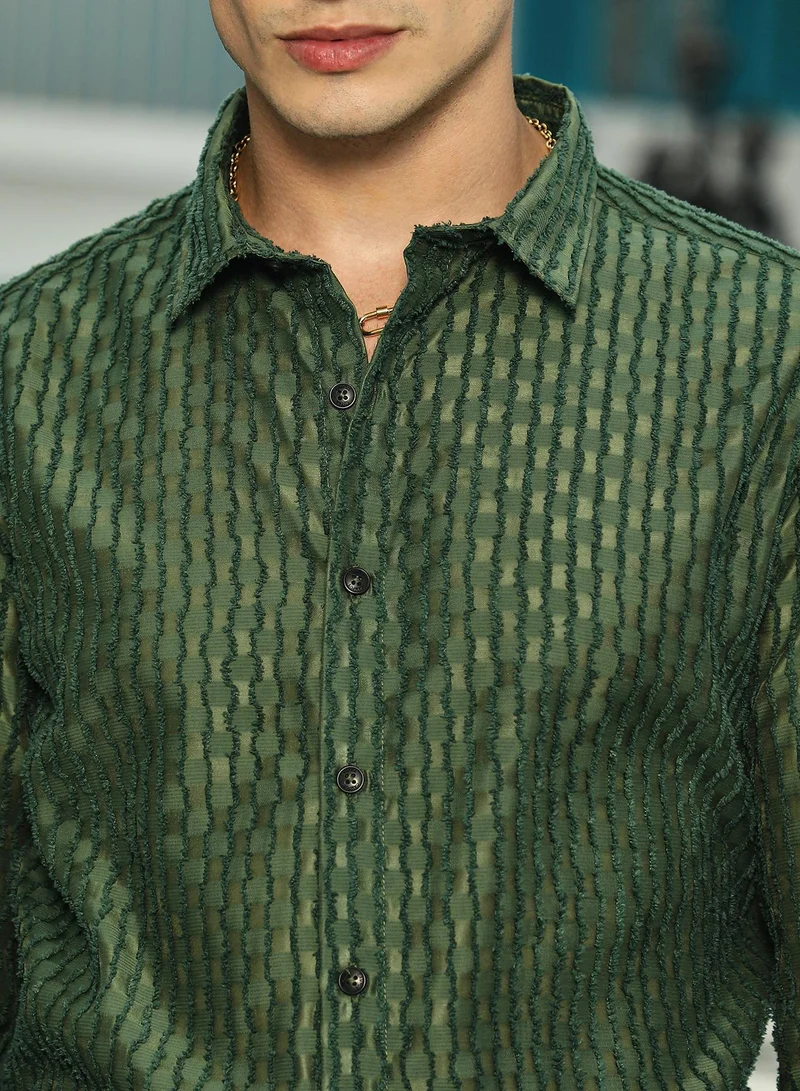 Campus Sutra Men's Jungle Green Vines-Edge Shirt