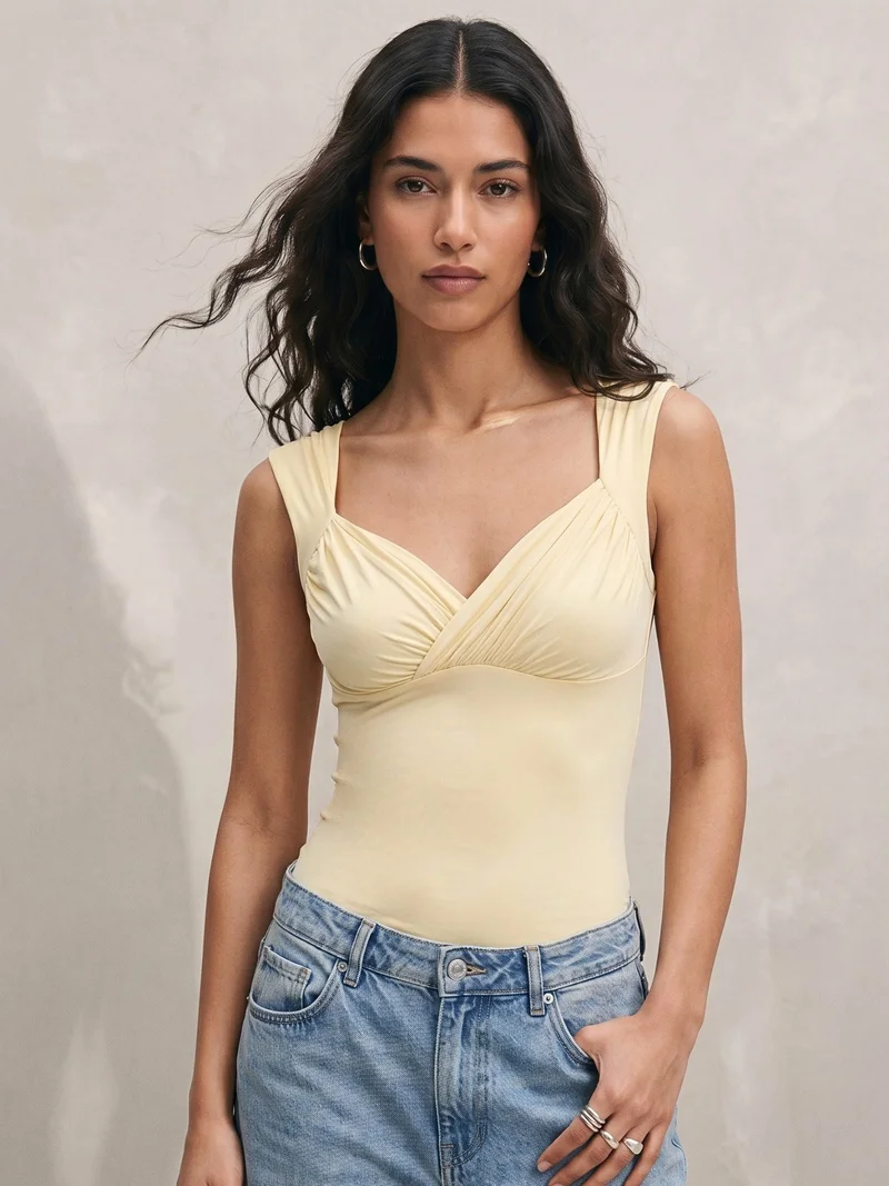Yellow Sleeveless Sweetheart Neck Top