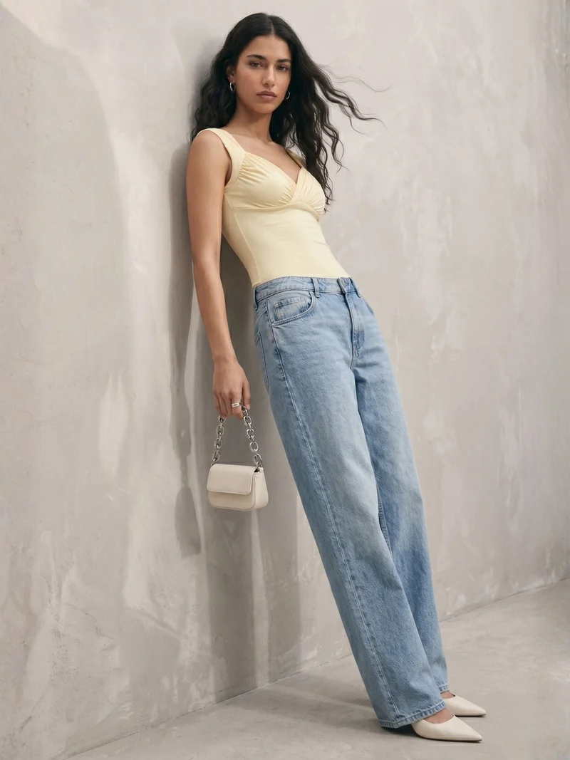 Outzidr  Yellow Sleeveless Sweetheart Neck Top for Women | Best Price UAE