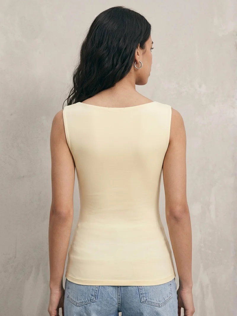 Outzidr  Yellow Sleeveless Sweetheart Neck Top for Women | Best Price UAE
