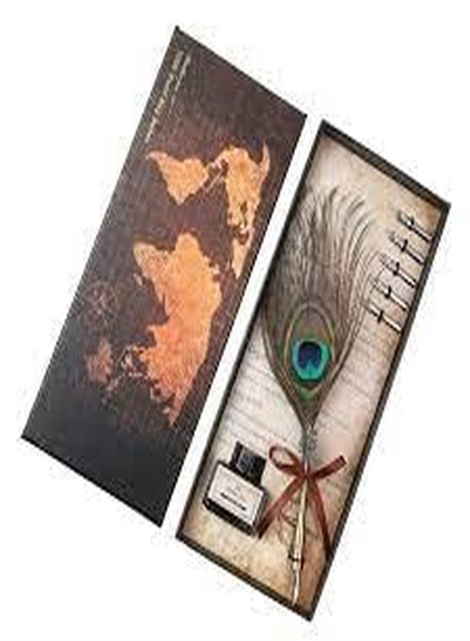 Art Ranger Dip Feather Pen Set Calligraphy Pen Set Writing Quill Ink Dip Pen with 5PCs Nib (Peacock Feather) - Image 1