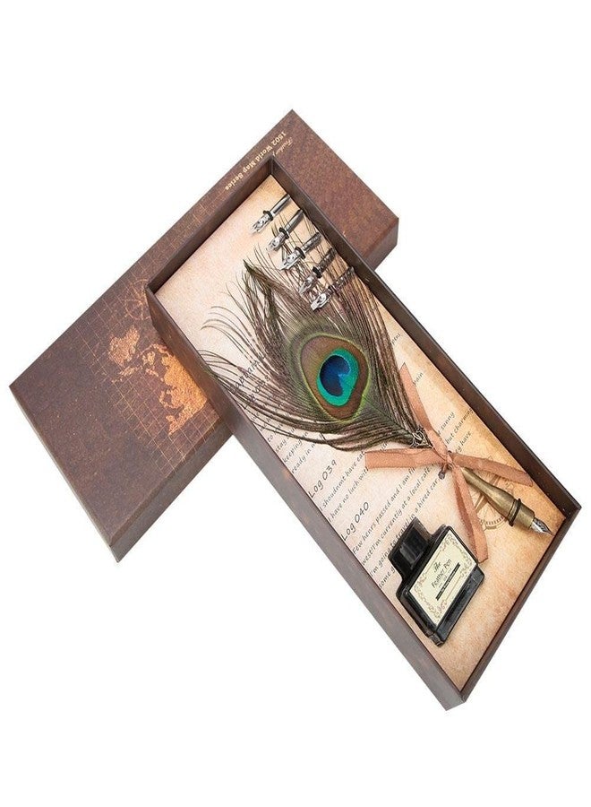 Art Ranger Dip Feather Pen Set Calligraphy Pen Set Writing Quill Ink Dip Pen with 5PCs Nib (Peacock Feather) - Image 3