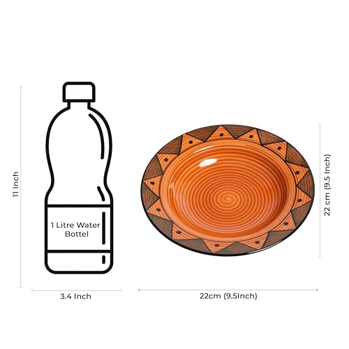 Caffeine Ceramic Handmade Stoneware Brown Soorya Soup Plates/Pasta Plate/Maggie/Macaroni Plate 9 Inch Set of 2 Microwave & Dishwasher Safe - Image 3