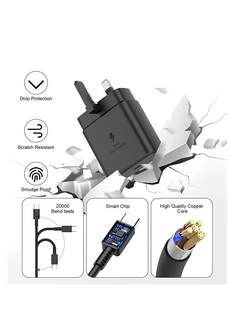 Generic - 45W USB C Super Fast Charger  UK Plug for Samsung Galaxy S24 Ultra/S23+/S22/S22 Ultra/S21+/S21/S20/Note20/Note10/S10/A16/A15/A14/A13/A36/A35/A34/A33/A32/A73/A72/A71/A70/A56/A55/A54/A53/A52/A51,Galaxy Tab S7/S7+/S8/S8+/S9 Ultra/S10/S10 +/S10 Ultra,PPS Charger with 4 ft USB C Fast Charger Cable - Image 1
