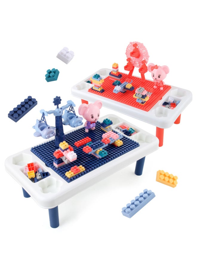 null - Direct Children's Adorable Mouse Building Block Table Ferris Wheel Rocking Aircraft Science And Education DIY Assembled And Inserted Building Block Toys-Color:566-379 Building Block Table Pink 517g Volume Weight 930g-Specifications:40.5*7*22 - Image 1