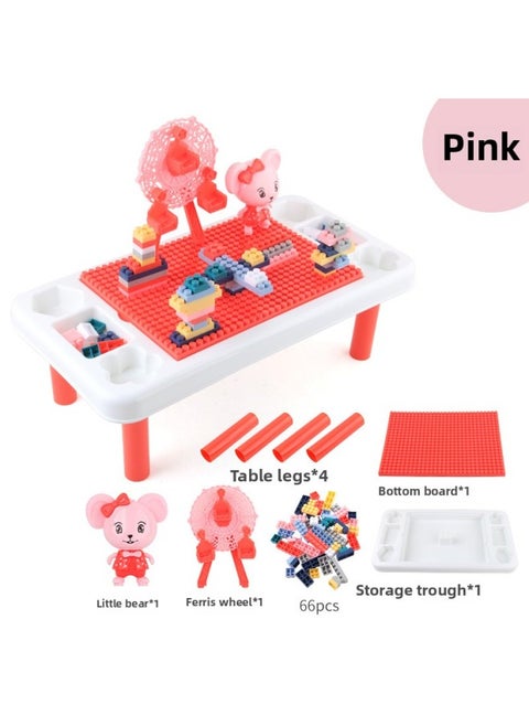 Direct Children's Adorable Mouse Building Block Table Ferris Wheel Rocking Aircraft Science And Education DIY Assembled And Inserted Building Block Toys-Color:566-379 Building Block Table Pink 517g Volume Weight 930g-Specifications:40.5*7*22