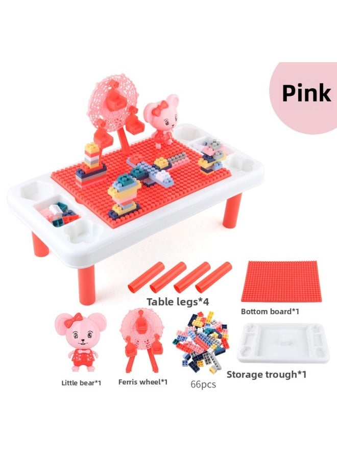 null - Direct Children's Adorable Mouse Building Block Table Ferris Wheel Rocking Aircraft Science And Education DIY Assembled And Inserted Building Block Toys-Color:566-379 Building Block Table Pink 517g Volume Weight 930g-Specifications:40.5*7*22 - Image 1