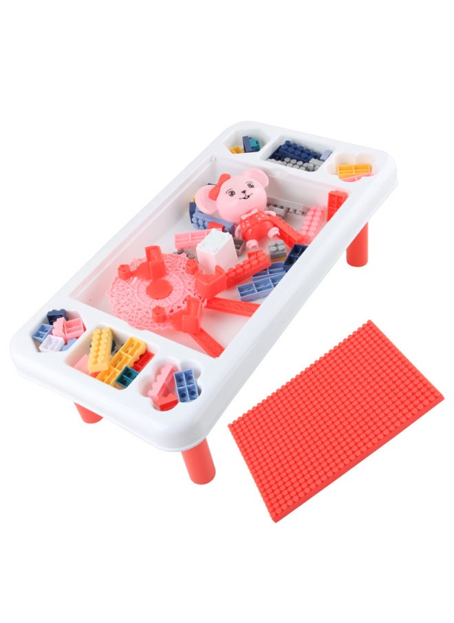 null - Direct Children's Adorable Mouse Building Block Table Ferris Wheel Rocking Aircraft Science And Education DIY Assembled And Inserted Building Block Toys-Color:566-379 Building Block Table Pink 517g Volume Weight 930g-Specifications:40.5*7*22 - Image 1