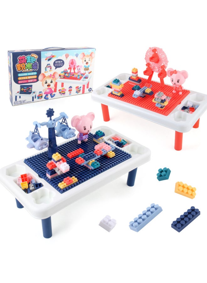 null - Direct Children's Adorable Mouse Building Block Table Ferris Wheel Rocking Aircraft Science And Education DIY Assembled And Inserted Building Block Toys-Color:566-379 Building Block Table Pink 517g Volume Weight 930g-Specifications:40.5*7*22 - Image 1