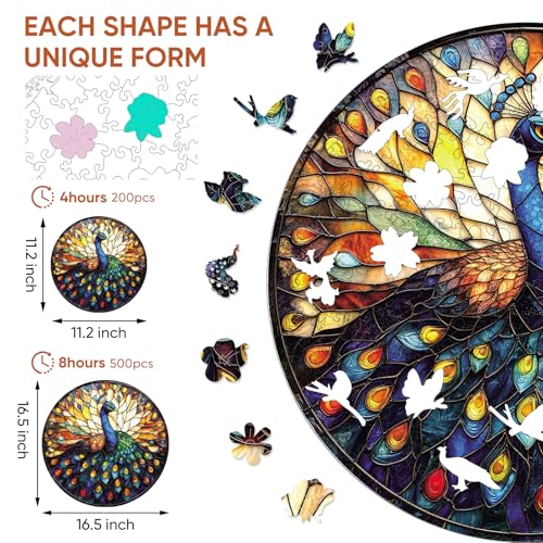 Qiuenisray Wooden Puzzles for Adults 500 Piece Stained Glass Peacock Jigsaw Puzzles Wall Decor FSC Certified Unique Shape Adult Puzzles for Family Friend 165 x 165 in - Image 5
