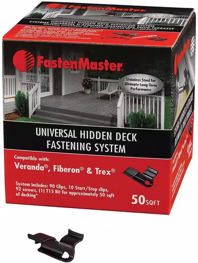 Universal Hidden Deck Fastening System 50 sq.ft. - Compatible with Veranda, Fiberon, and Trex