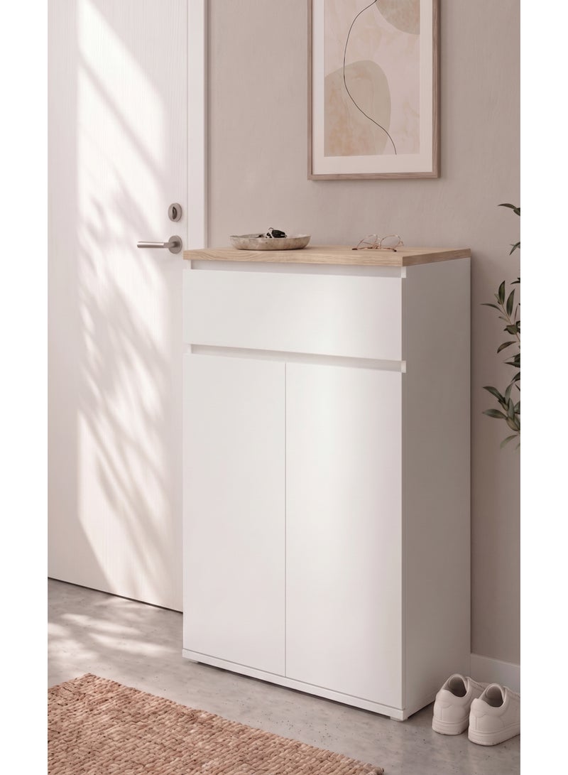 Furniture Store Modern shoe rack/shoe cabinet with a wide drawer and 5 shelves, MDF, in light wood color with white, high-quality finish, from Furniture Store. - Image 1