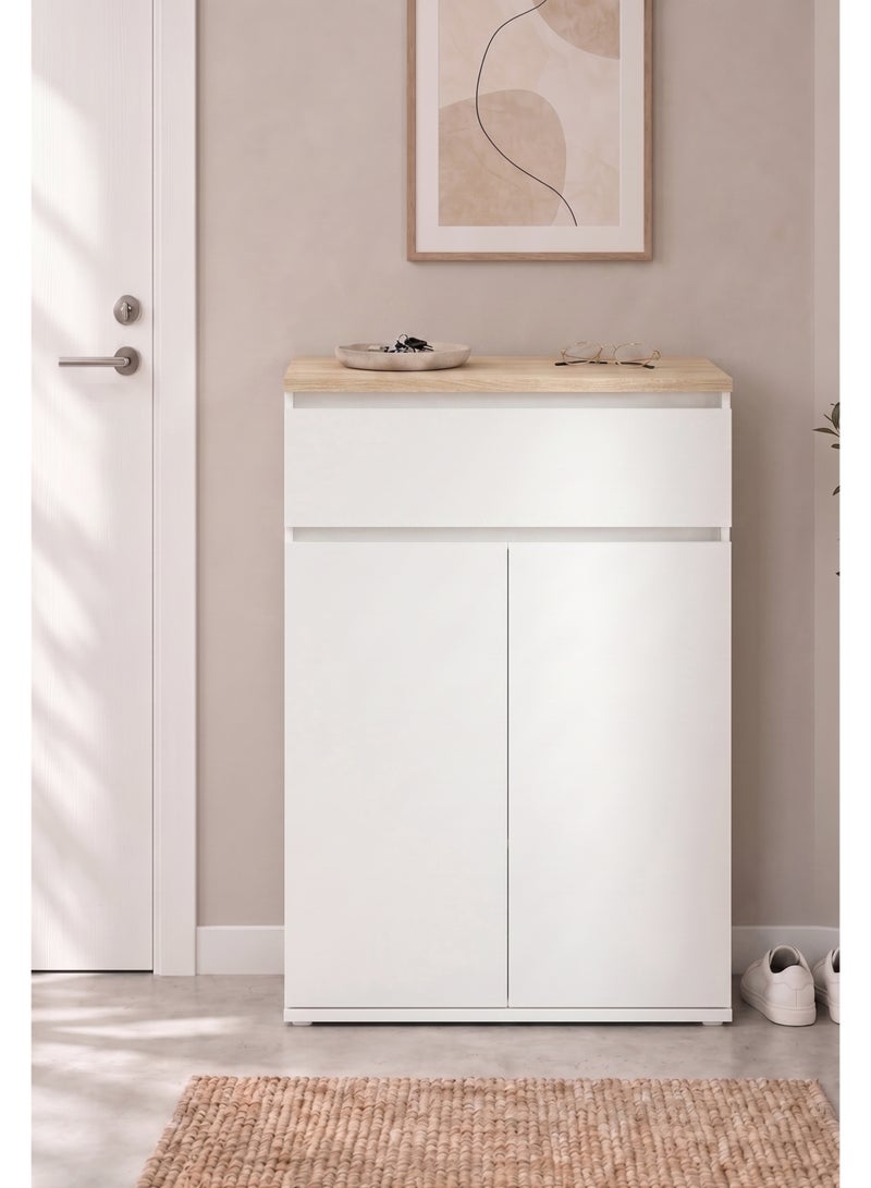 Furniture Store Modern shoe rack/shoe cabinet with a wide drawer and 5 shelves, MDF, in light wood color with white, high-quality finish, from Furniture Store. - Image 2