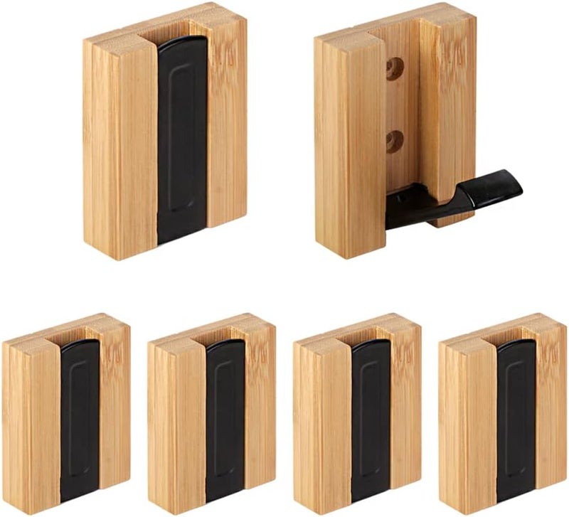 JSVER Wooden Wall Hooks Wall Mounted Wall Hooks Single Organizer Hook Rack Folding Wood Wall Hangers Wall Coat Rack Hooks for Hanging Clothes Hats Bags Towels Keys 6PCSSet - Image 1