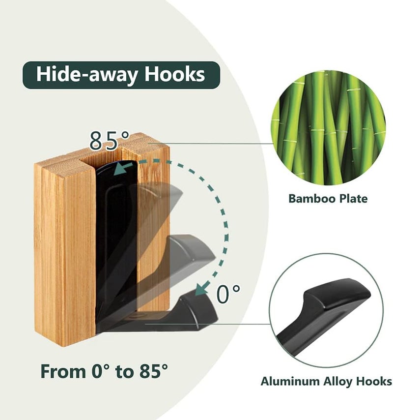JSVER Wooden Wall Hooks Wall Mounted Wall Hooks Single Organizer Hook Rack Folding Wood Wall Hangers Wall Coat Rack Hooks for Hanging Clothes Hats Bags Towels Keys 6PCSSet - Image 3