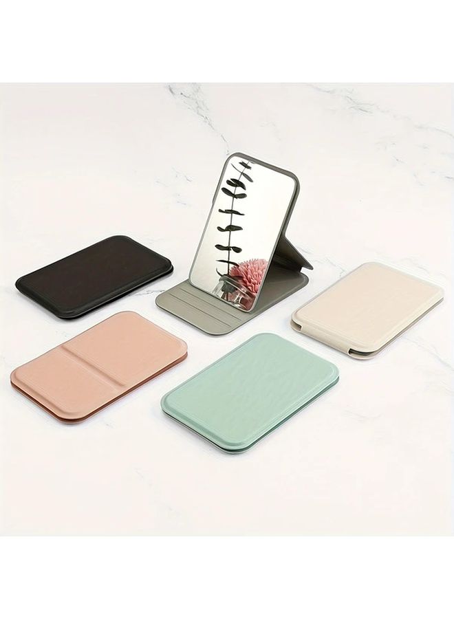 Beige Portable Foldable Makeup Mirror Compact Polished Glass No Battery Needed - Image 1