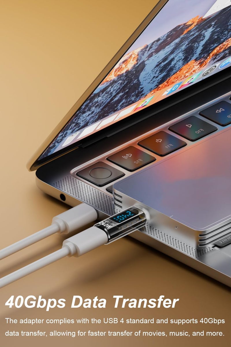 Jadebones 2 Pack USB C Adapter with Digital Display, PD 240W USB-C Male to Female Connector for iPhone 15 Series, iPad, MacBook, Support Voltage, Current and Power Smart LED Display (Transparent) - Image 4
