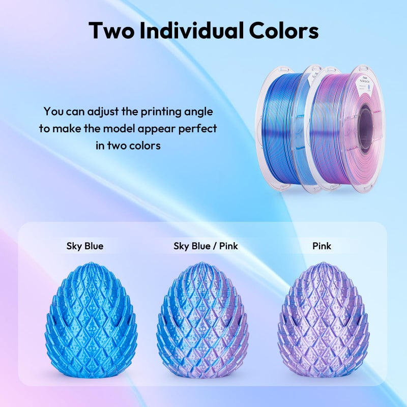 AMOLEN Silk PLA 3D Printer Filament, Dual Color Sky Blue Pink PLA 1.75mm, Shiny Color Change Filament 3D Printing PLA Filament for Most FDM 3D Printer, 1kg Spool(2.2lbs) - Image 2