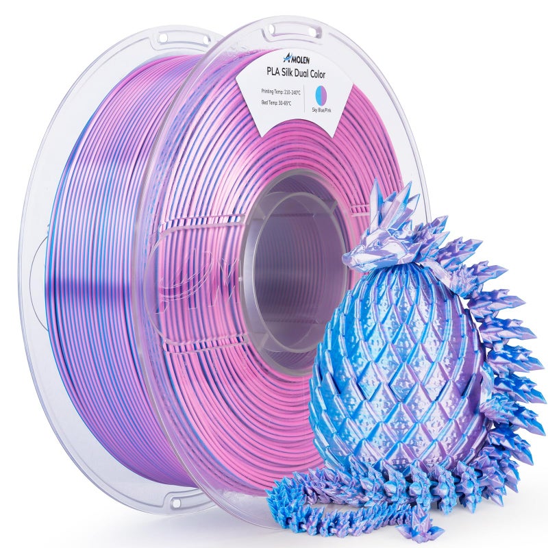 AMOLEN Silk PLA 3D Printer Filament, Dual Color Sky Blue Pink PLA 1.75mm, Shiny Color Change Filament 3D Printing PLA Filament for Most FDM 3D Printer, 1kg Spool(2.2lbs) - Image 1