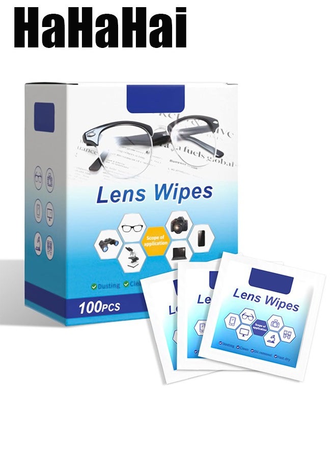 HaHaHai 100 Pack Eyeglass Lens Cleaning Wipes,Pre- Lens Wipes for Eyeglasses, Moistened Individually Wrapped Sracth-Free Streak-Free Eye Glasses Cleaner Wipes for Camera Lens,Sunglass, Goggles  - Image 1