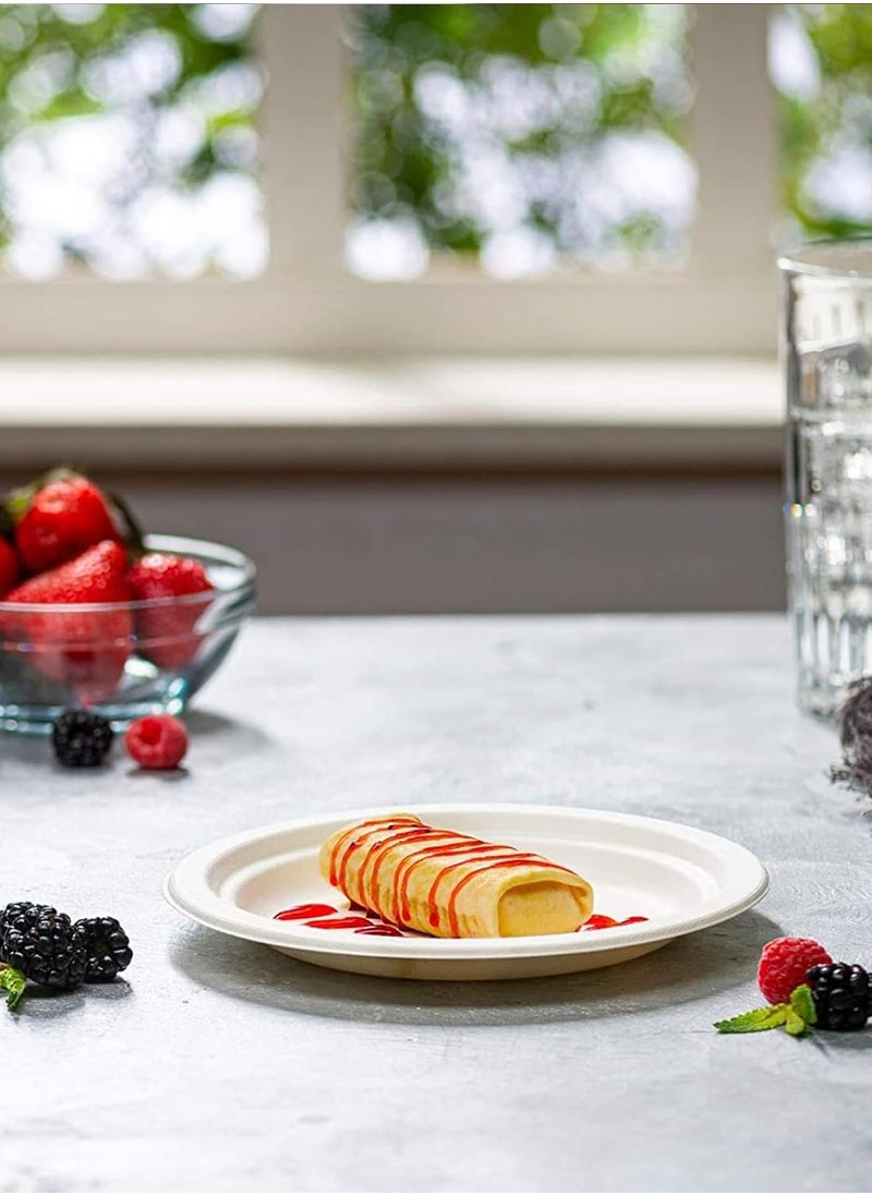 OQUERA - Eco-Friendly Compostable Paper Plates - 125 Pcs, Heavy-Duty, 100% Natural Bagasse, Large 10 Inch Dinner Plates, Biodegradable, Environmentally Friendly, Sturdy Disposable Plates, Bulk Pack - Image 1