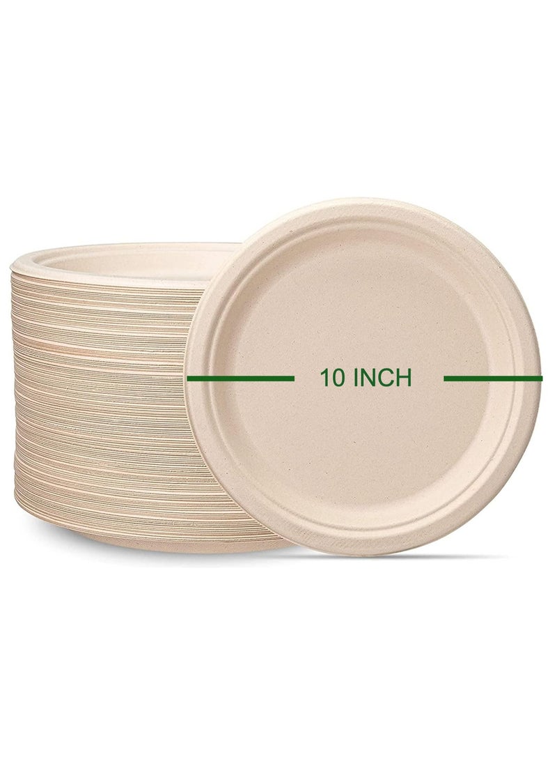 OQUERA - Eco-Friendly Compostable Paper Plates - 125 Pcs, Heavy-Duty, 100% Natural Bagasse, Large 10 Inch Dinner Plates, Biodegradable, Environmentally Friendly, Sturdy Disposable Plates, Bulk Pack - Image 1